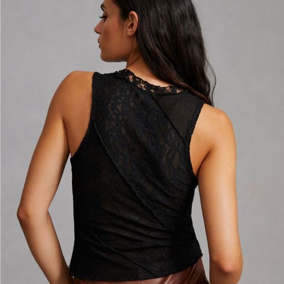 🖤 Anthropologie 🖤 Lace Mock Neck Tank Black NEW - Picture 14 of 14